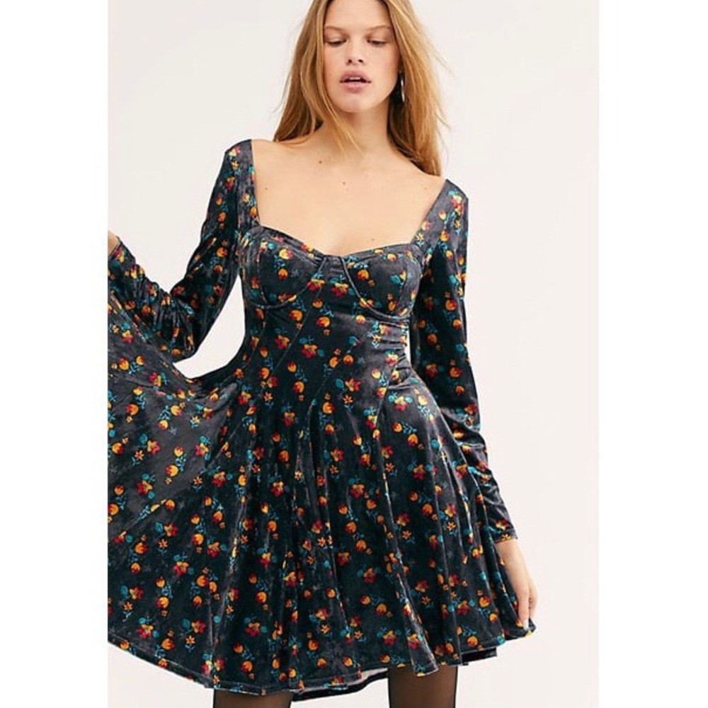 Regina Floral Velvet Bustier Mini Dress